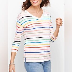 Talbots Vneck size large striped sweater